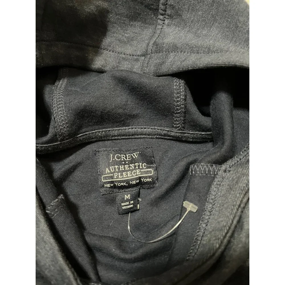 J Crew Authentic Fleece‎ Gray Mens Pullover Mock Neck Hooded Sweater Size M
